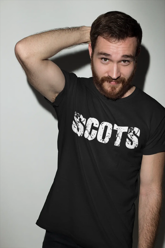Scots Herren-Kurzarm-T-Shirt mit Rundhalsausschnitt, 5 Buchstaben Schwarz, Wort 00006