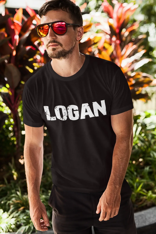 Logan Herren Kurzarm-T-Shirt mit Rundhalsausschnitt, 5 Buchstaben Schwarz, Wort 00006
