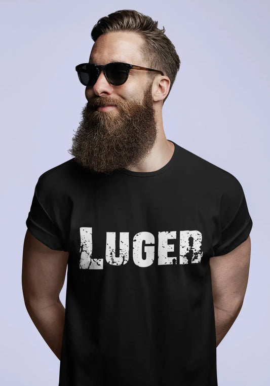Luger Herren-T-Shirt mit kurzen Ärmeln und Rundhalsausschnitt, 5 Buchstaben Schwarz, Wort 00006