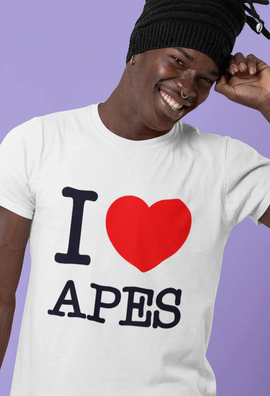APES, I love animals, White, Men's Short Sleeve Round Neck T-shirt 00064