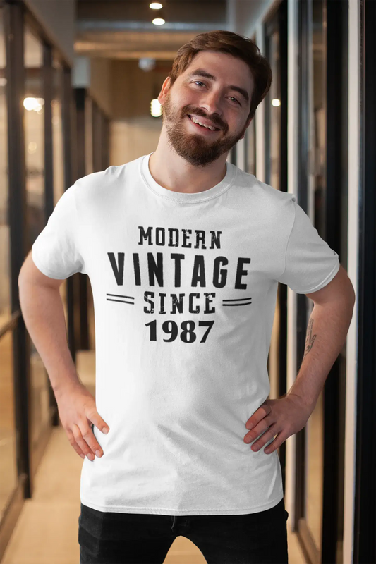1987, Modern Vintage, Weiß, Herren-Kurzarm-Rundhals-T-Shirt 00113