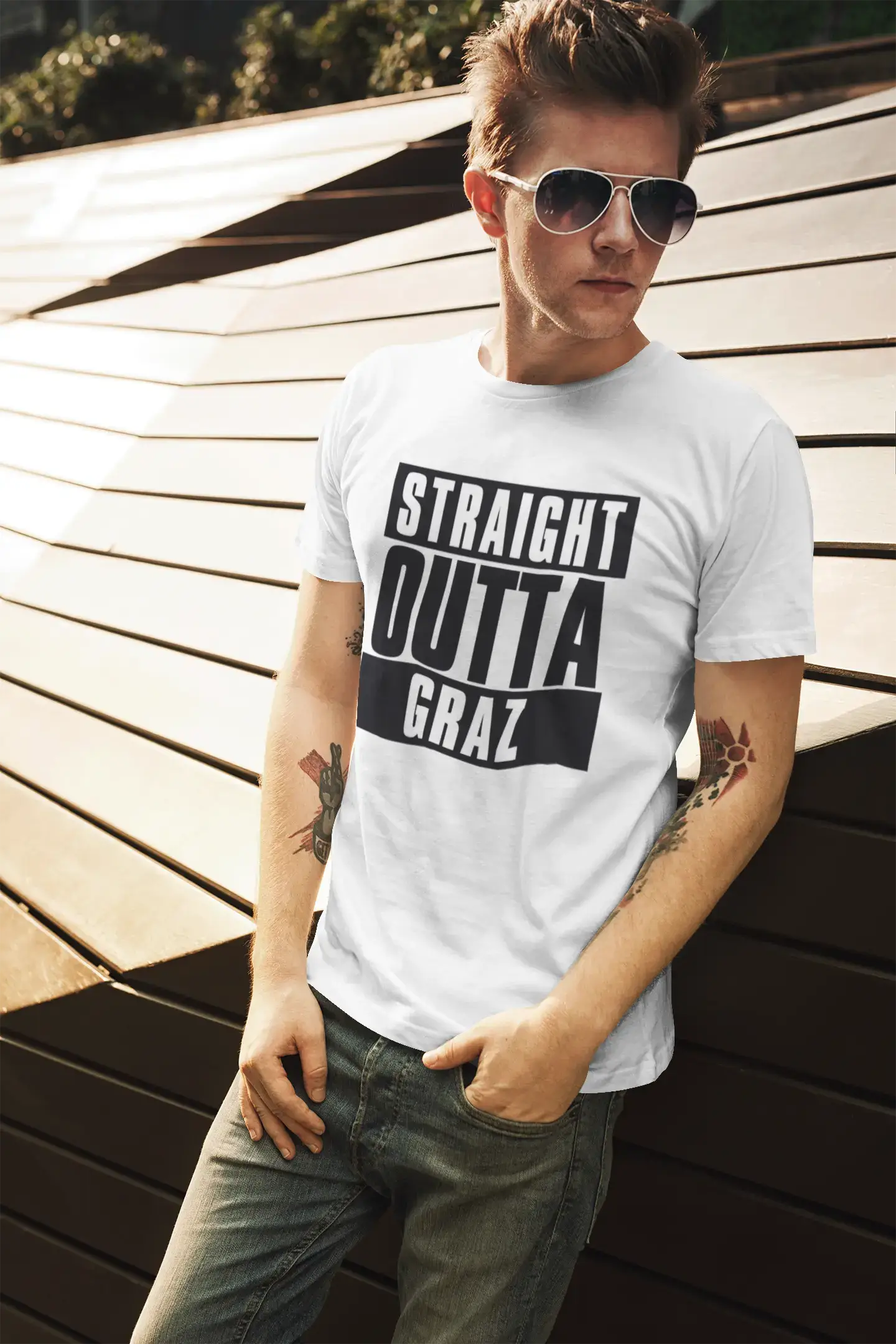 Straight Outta Graz, Herren-Kurzarm-Rundhals-T-Shirt 00027