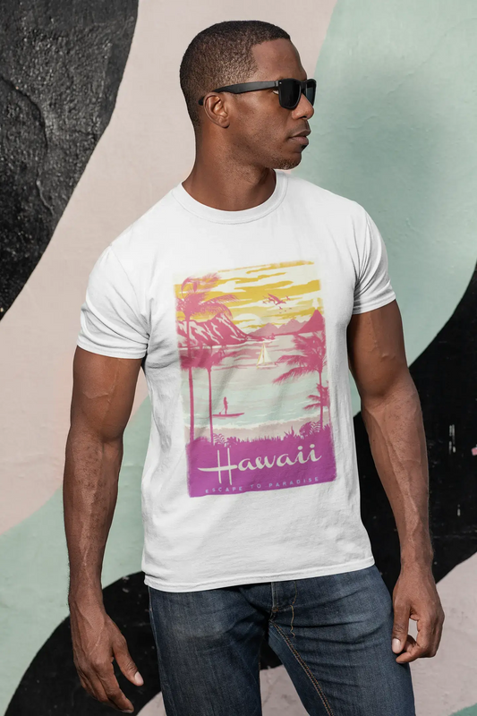 Hawaii, Flucht ins Paradies, Weiß, Herren-Kurzarm-Rundhals-T-Shirt 00281