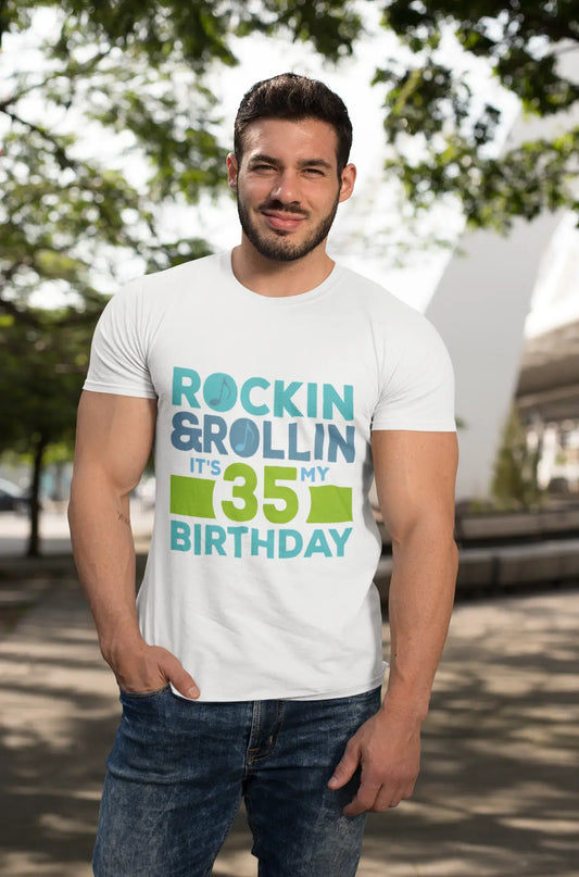 Rockin&amp;Rollin 35, Weiß, Herren-Kurzarm-Rundhals-T-Shirt 00339