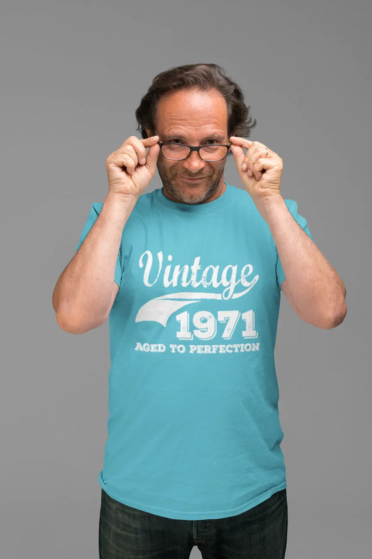 1971 Vintage Aged to Perfection, Blau, Herren-Kurzarm-Rundhals-T-Shirt 00291