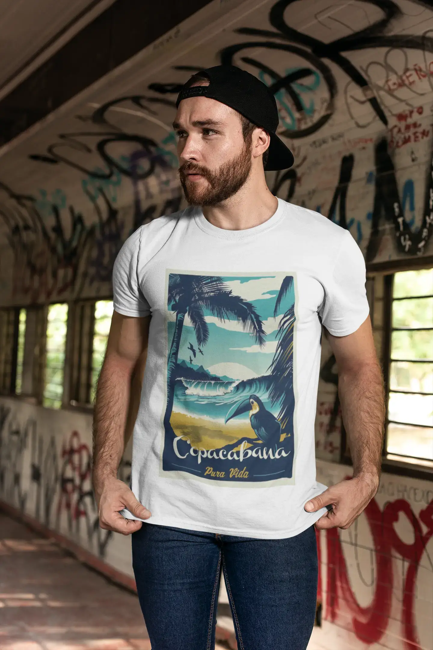 Copacabana, Pura Vida, Strandname, Weiß, Herren-Kurzarm-Rundhals-T-Shirt 00292