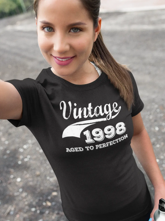 Vintage Aged to Perfection 1998, Schwarz, Damen Kurzarm-Rundhals-T-Shirt, Geschenk-T-Shirt 00345