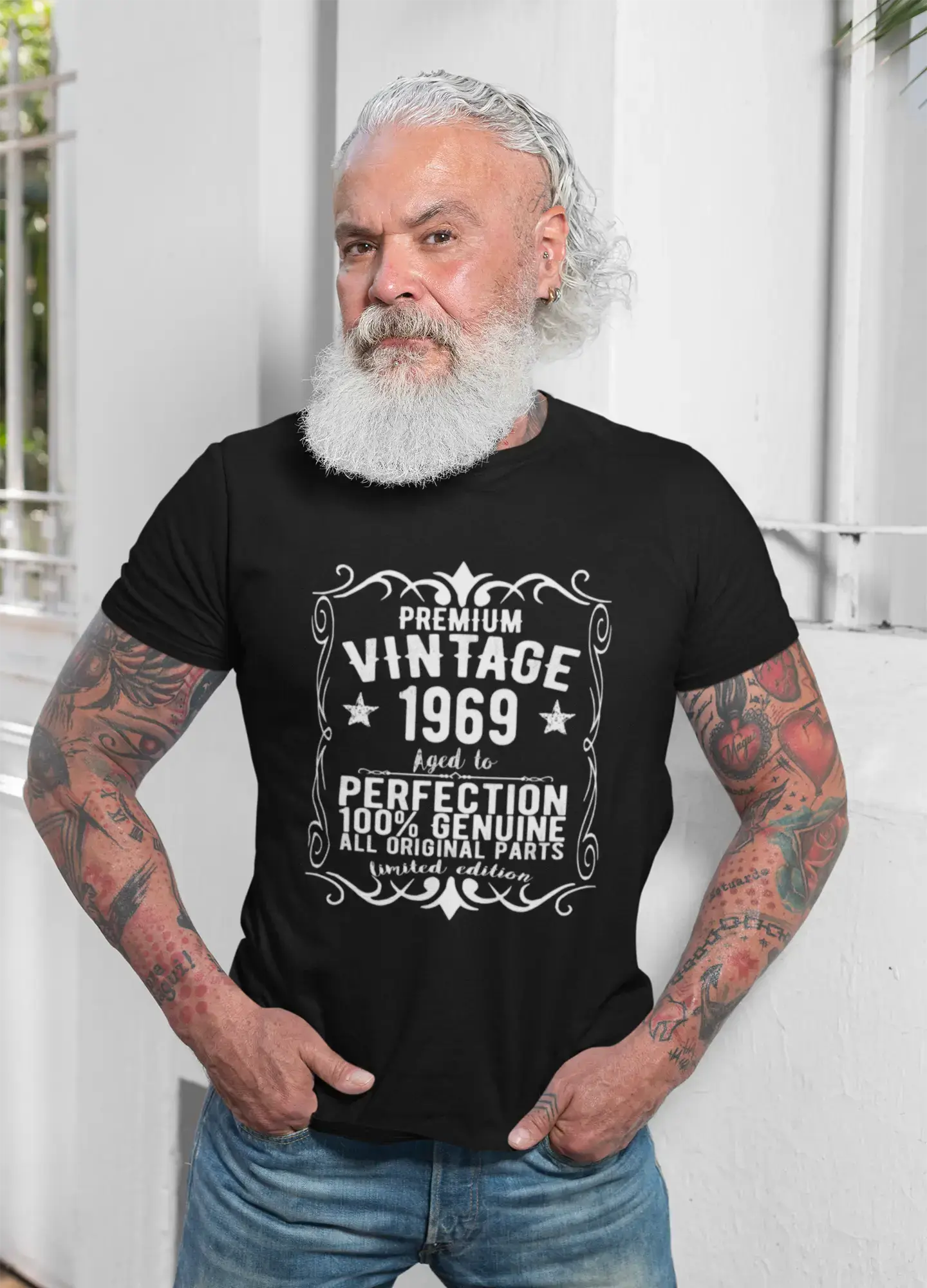 Premium Vintage Jahr 1969, Schwarz, Kurzarm-Rundhals-T-Shirt für Herren, Geschenk-T-Shirt 00347