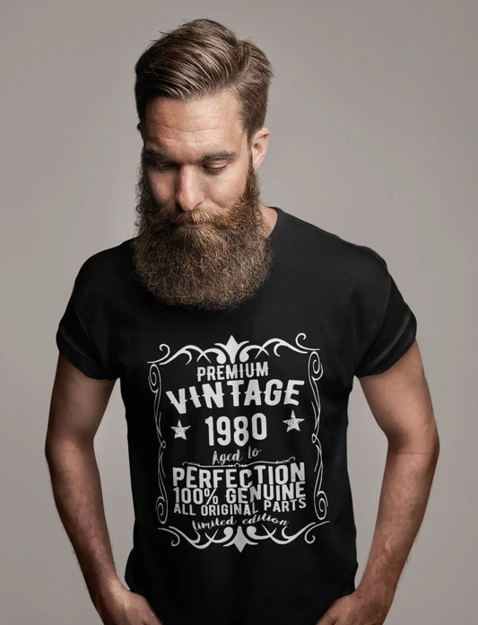 Premium Vintage Jahr 1980, Schwarz, Kurzarm-Rundhals-T-Shirt für Herren, Geschenk-T-Shirt 00347