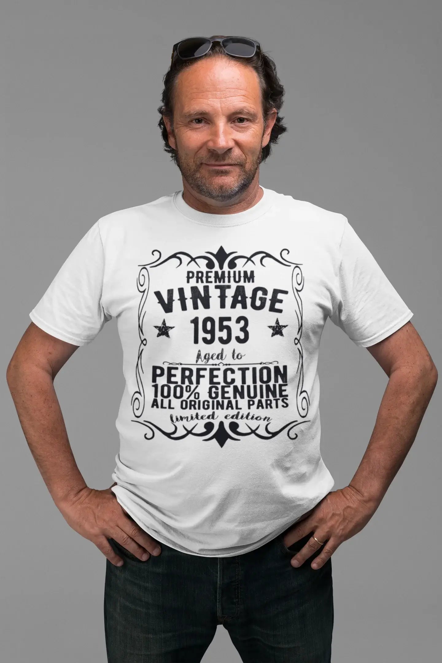 Premium Vintage Jahr 1953, Weiß, Kurzarm-Rundhals-T-Shirt für Herren, Geschenk-T-Shirt 00349