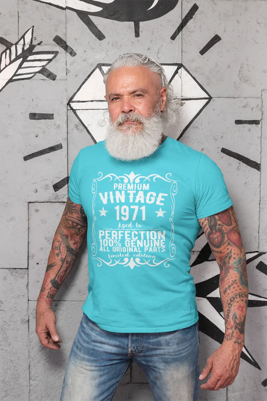 Premium Vintage Year 1971, Blue, Men's Short Sleeve Round Neck T-shirt, gift t-shirt 00367
