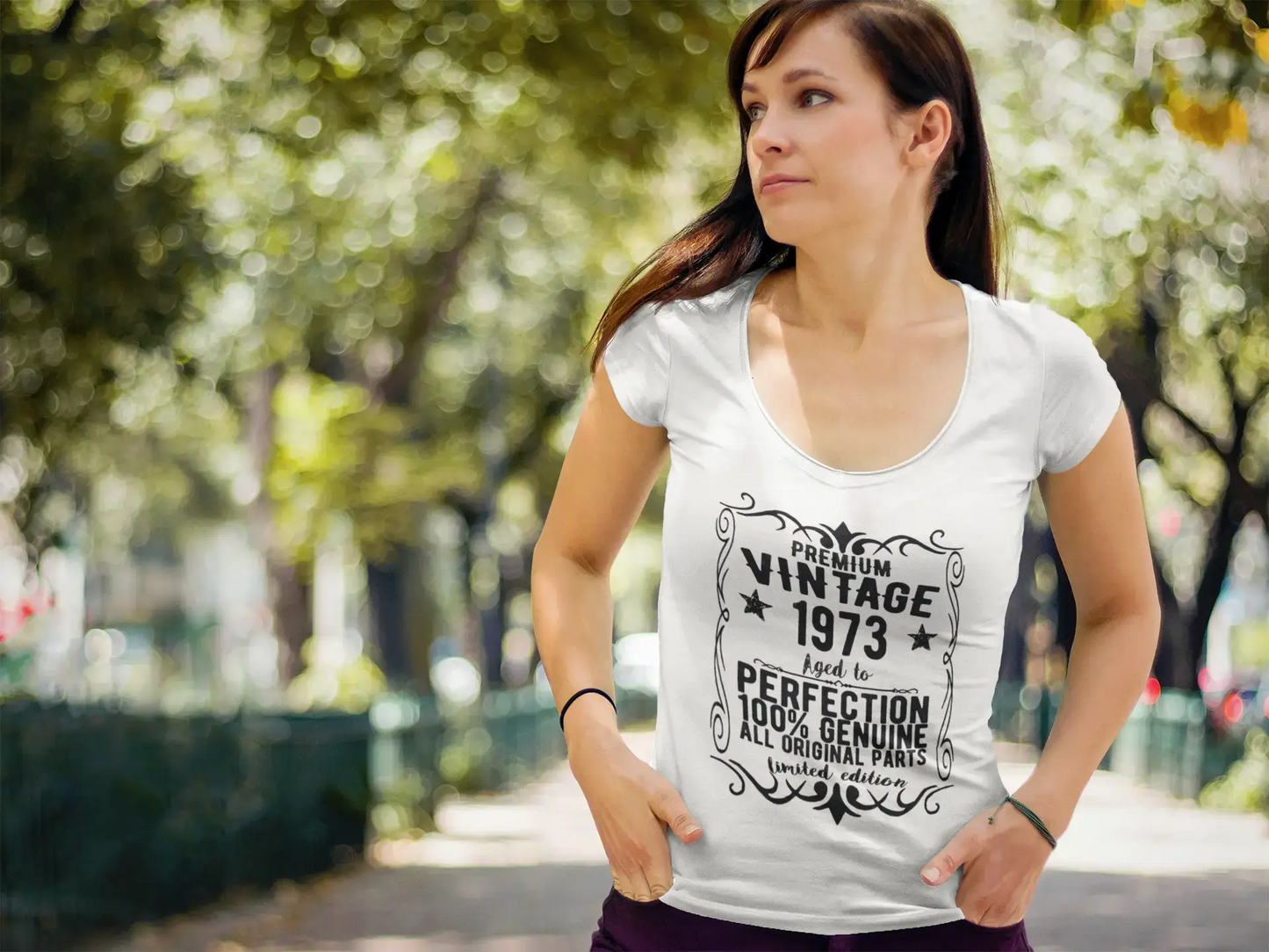 Premium Vintage Year 1973, White, Women's Short Sleeve Round Neck T-shirt, gift t-shirt 00368