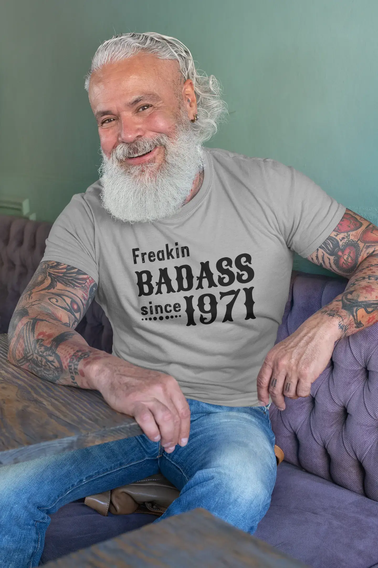 Freakin Badass Since 1971 Herren T-Shirt Grau Geburtstagsgeschenk 00394