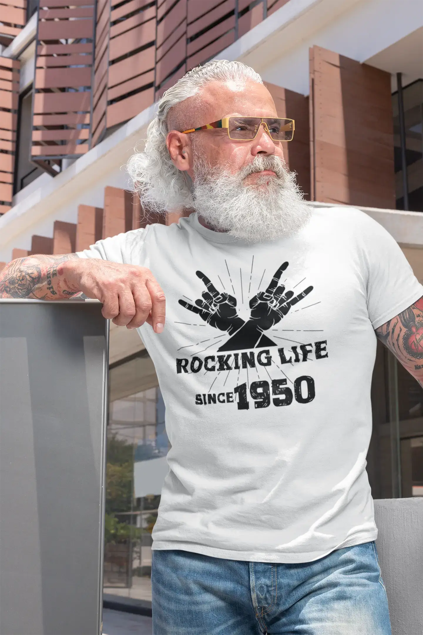 Rocking Life Since 1950 Herren T-Shirt Weiß Geburtstagsgeschenk 00400