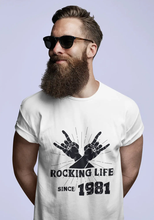 Rocking Life Since 1981 Herren T-Shirt Weiß Geburtstagsgeschenk 00400