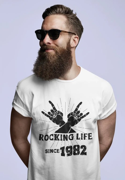 Rocking Life Since 1982 Herren T-Shirt Weiß Geburtstagsgeschenk 00400