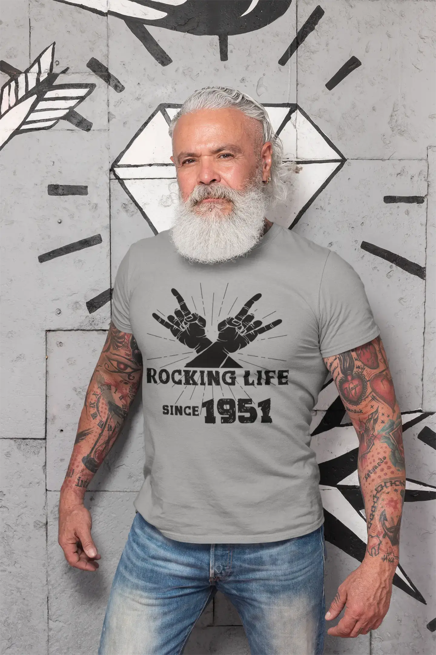 Rocking Life Since 1951 Herren T-Shirt Grau Geburtstagsgeschenk 00420