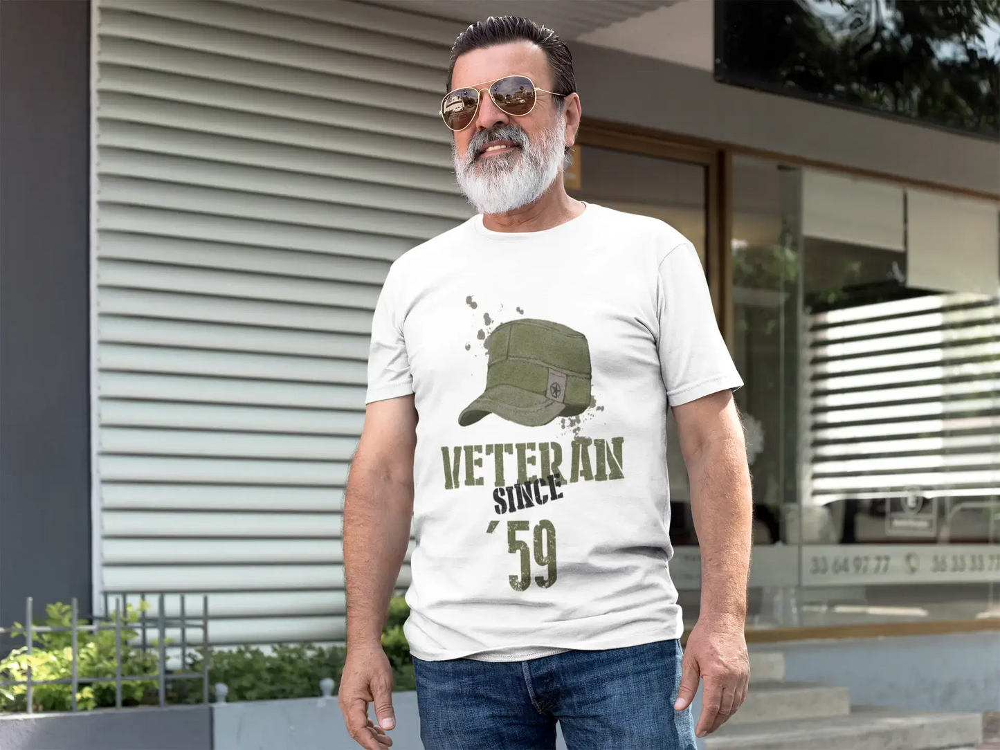 • Veteran Since 59 Herren T-Shirt Weiß Geburtstagsgeschenk Rundhals 00436