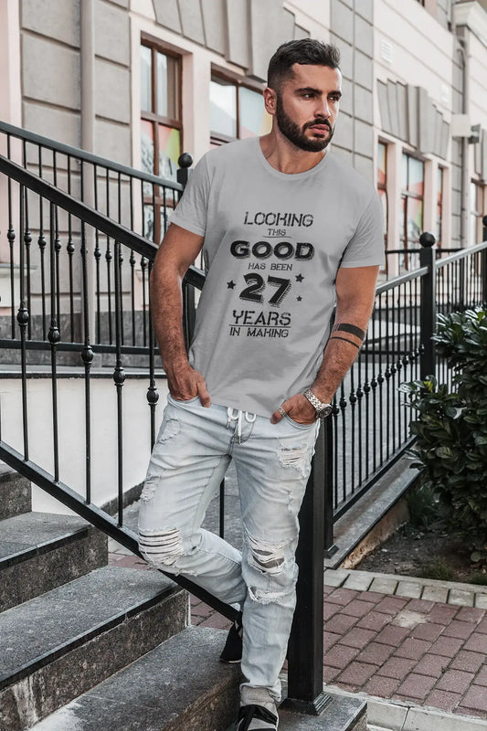 „Looking This Good“ ist seit 27 Jahren in der Herstellung des grauen Herren-T-Shirts „Geburtstagsgeschenk 00440“ enthalten