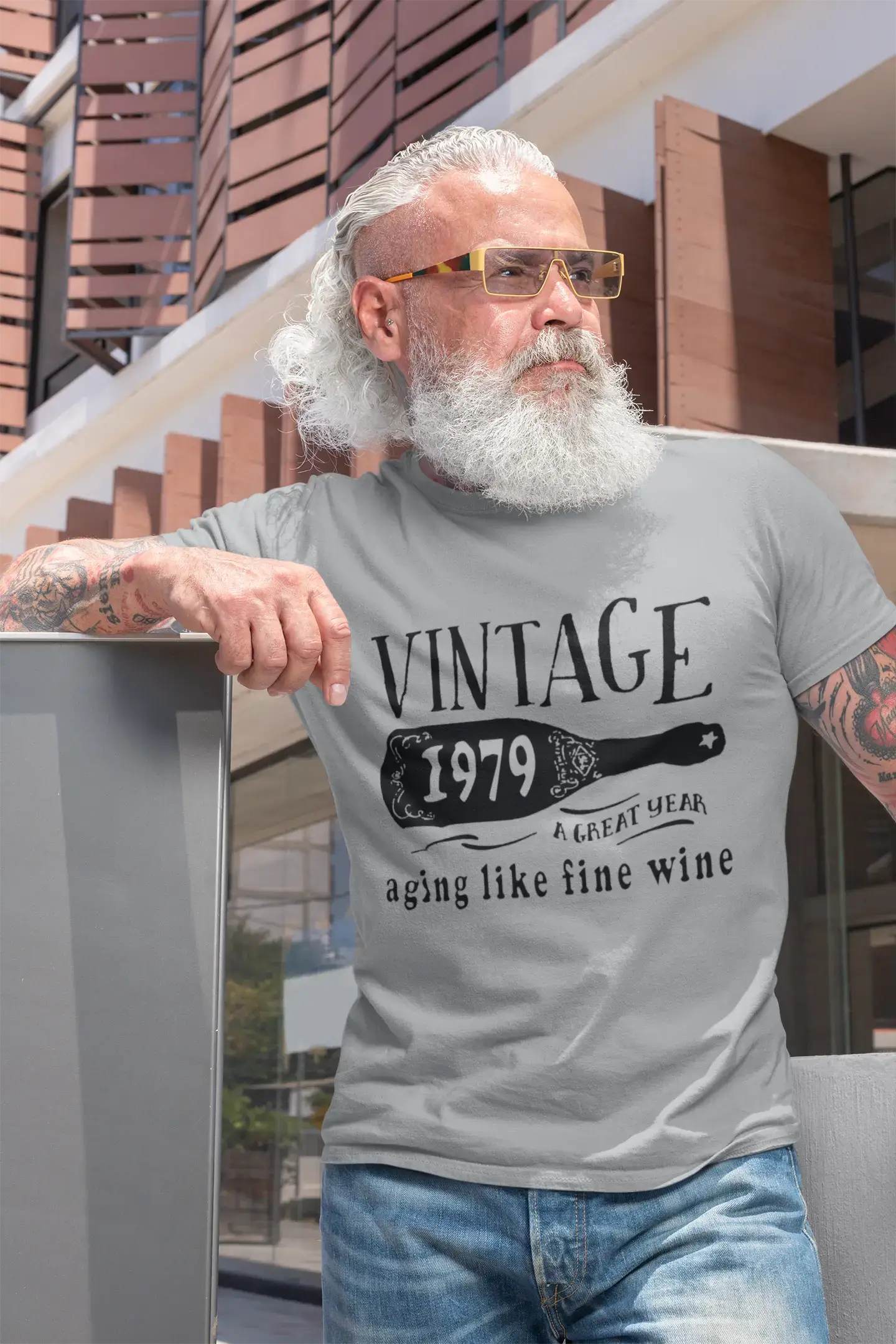 1979 Aging Like a Fine Wine Herren T-Shirt Grau Geburtstagsgeschenk 00459