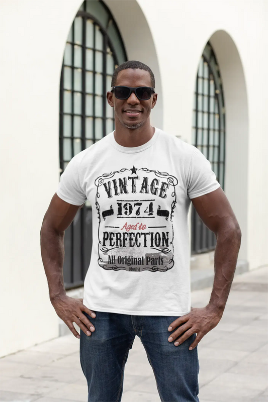 1974 Vintage Aged to Perfection Herren T-Shirt Weiß Geburtstagsgeschenk 00488