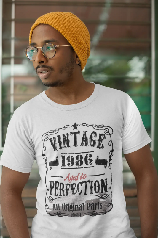 1986 Vintage Aged to Perfection Herren T-Shirt Weiß Geburtstagsgeschenk 00488