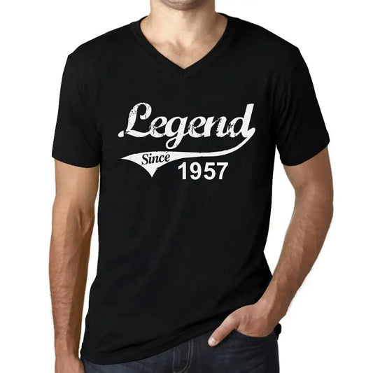 Men's Graphic T-Shirt V Neck Legend Since 1957 67th Birthday Anniversary 67 Year Old Gift 1957 Vintage Eco-Friendly Short Sleeve Novelty Tee