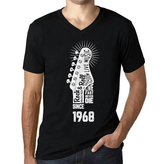 Men's Graphic T-Shirt V Neck Live Fast, Never Die Guitar and Rock & Roll Since 1968 56th Birthday Anniversary 56 Year Old Gift 1968 Vintage Eco-Friendly Short Sleeve Novelty Tee