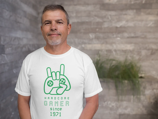 Grafisches Herren-T-Shirt „Hardcore Gamer Since 1971“ in Weiß