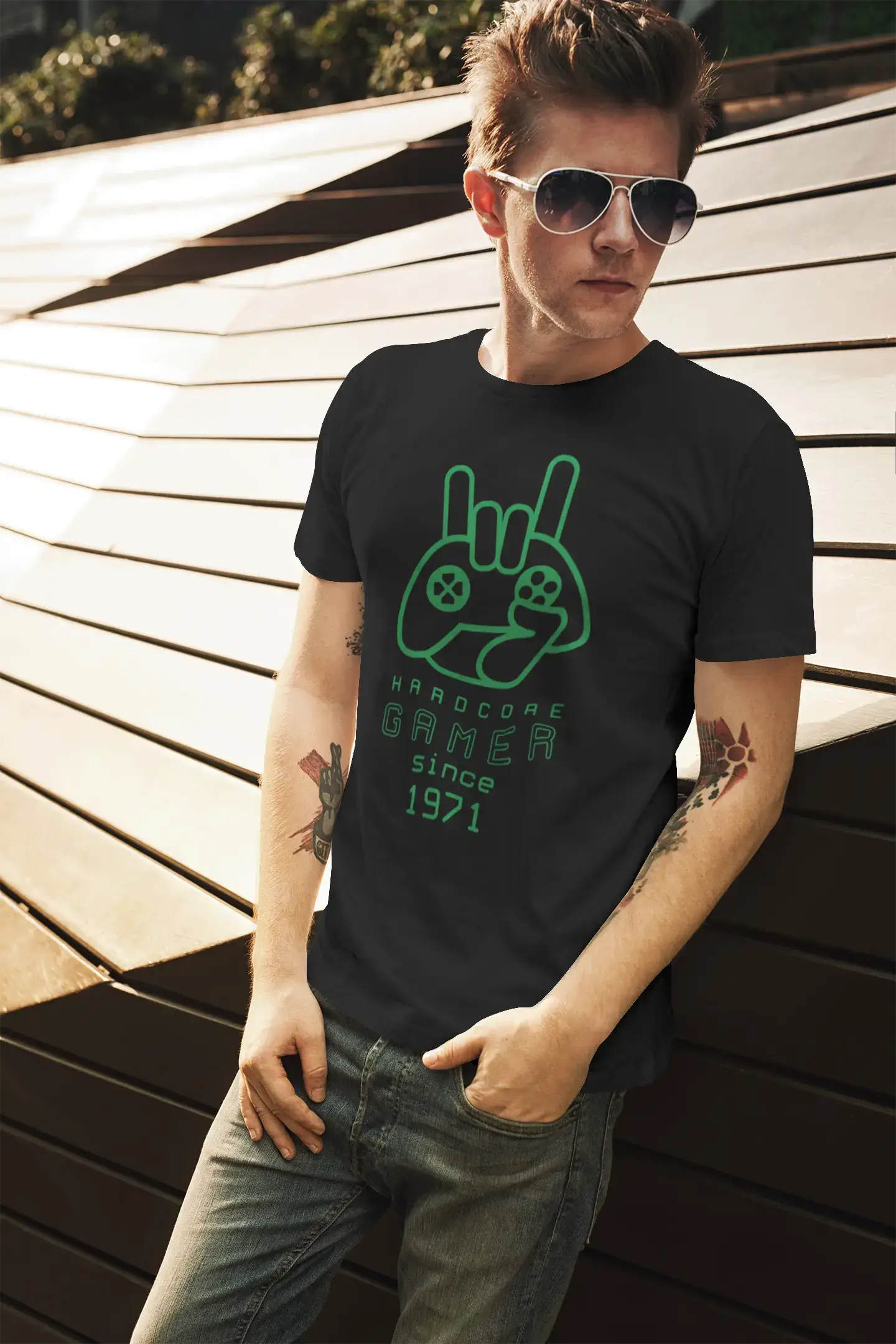 Herren-Grafik-T-Shirt Hardcore Gamer Since 1971 Deep Black