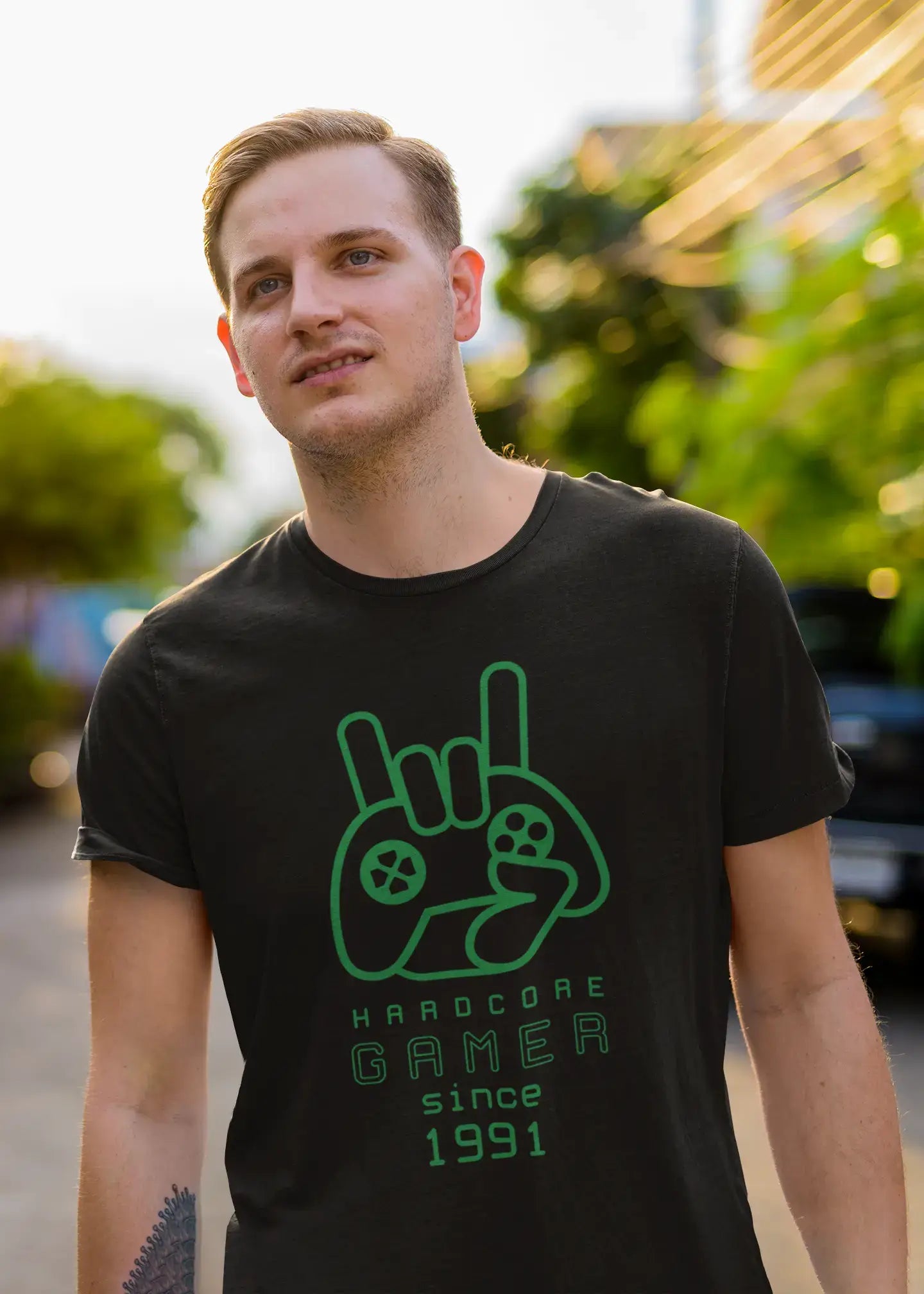 Herren-Grafik-T-Shirt Hardcore Gamer Since 1991 Deep Black