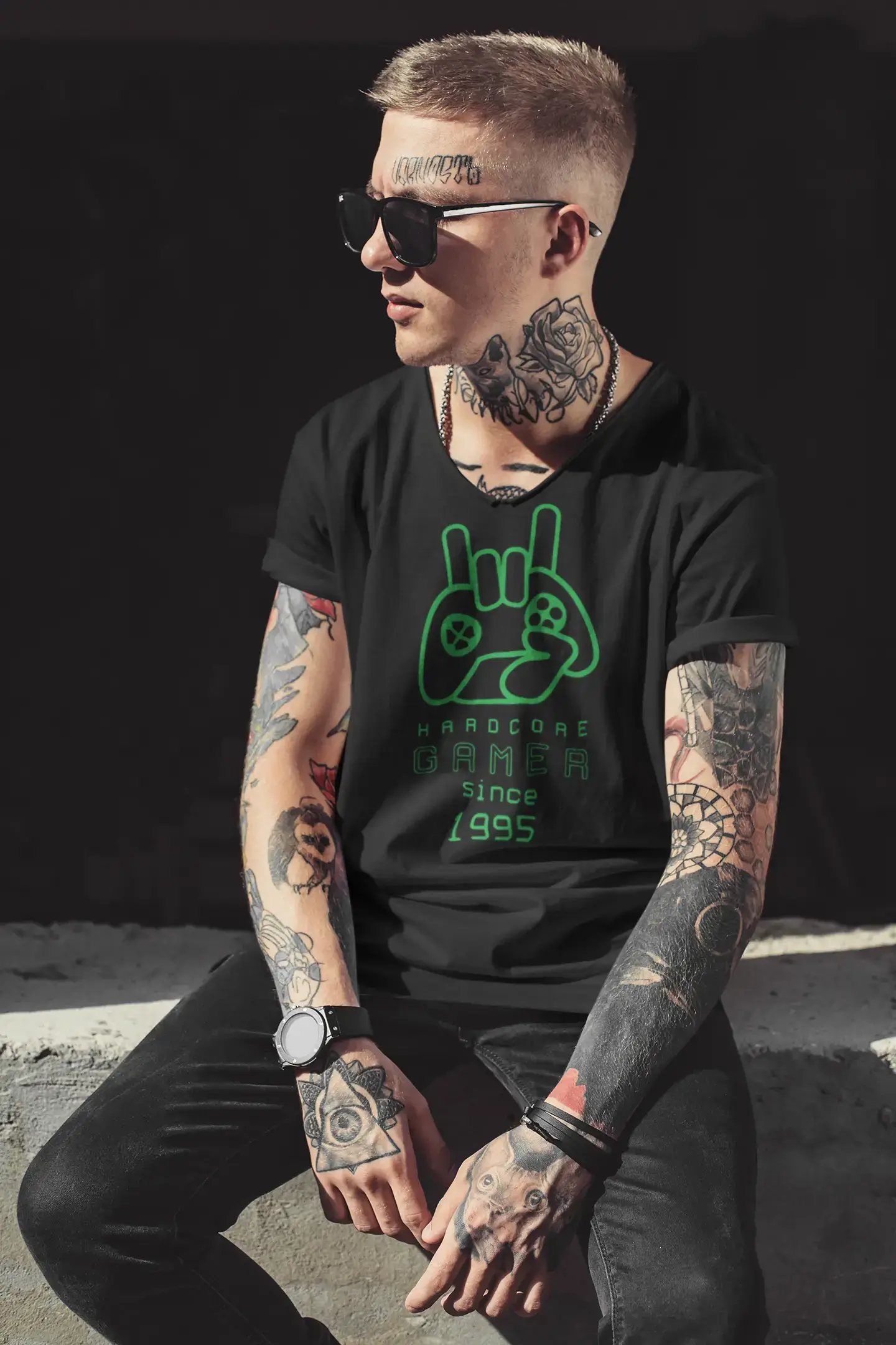 Herren-Grafik-T-Shirt Hardcore Gamer Since 1995 Deep Black