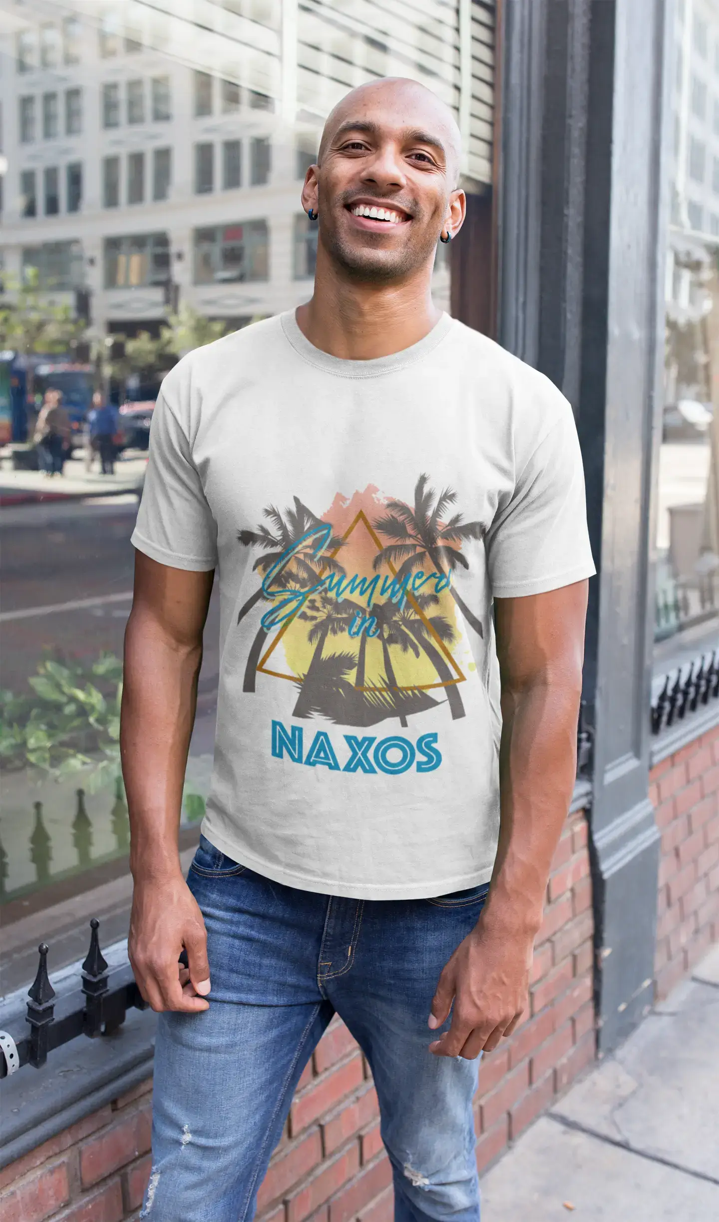 Men's Graphic T-Shirt Summer Triangle Naxos Vintage White