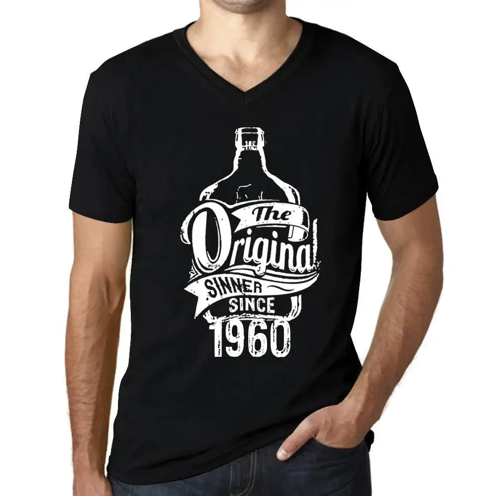 Men's Graphic T-Shirt V Neck The Original Sinner Since 1960 64th Birthday Anniversary 64 Year Old Gift 1960 Vintage Eco-Friendly Short Sleeve Novelty Tee