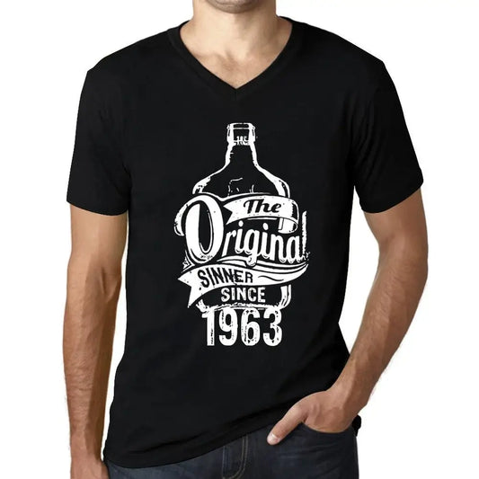 Men's Graphic T-Shirt V Neck The Original Sinner Since 1963 61st Birthday Anniversary 61 Year Old Gift 1963 Vintage Eco-Friendly Short Sleeve Novelty Tee
