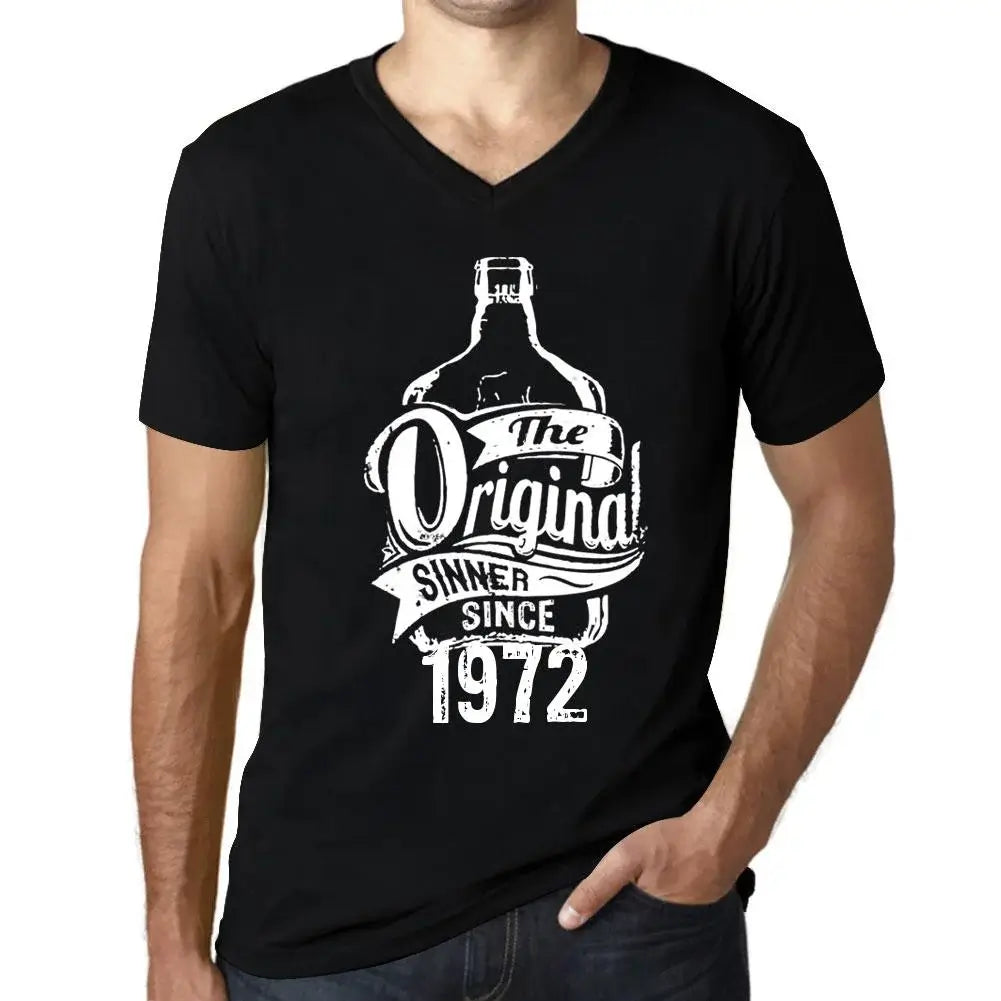 Men's Graphic T-Shirt V Neck The Original Sinner Since 1972 52nd Birthday Anniversary 52 Year Old Gift 1972 Vintage Eco-Friendly Short Sleeve Novelty Tee