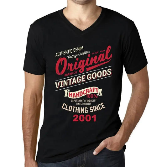 Men's Graphic T-Shirt V Neck Original Vintage Clothing Since 2001 23rd Birthday Anniversary 23 Year Old Gift 2001 Vintage Eco-Friendly Short Sleeve Novelty Tee