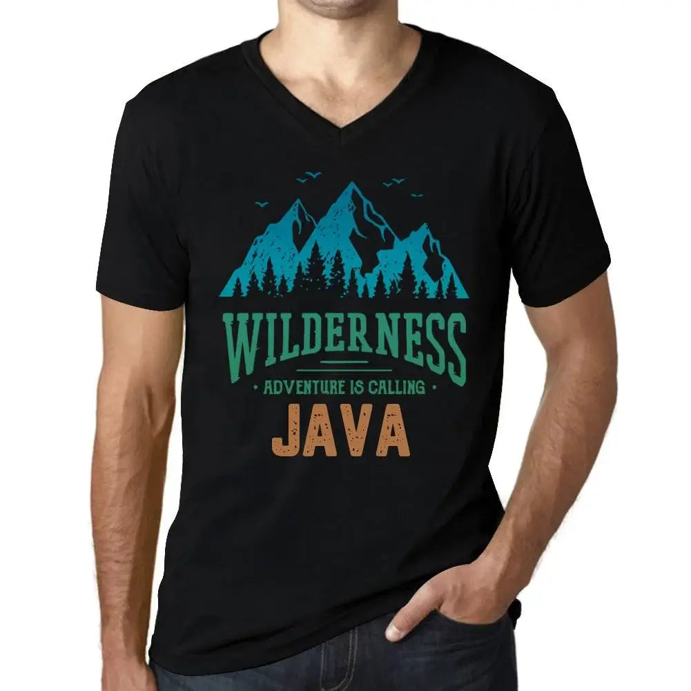 Men's Graphic T-Shirt V Neck Wilderness, Adventure Is Calling Java Eco-Friendly Limited Edition Short Sleeve Tee-Shirt Vintage Birthday Gift Novelty