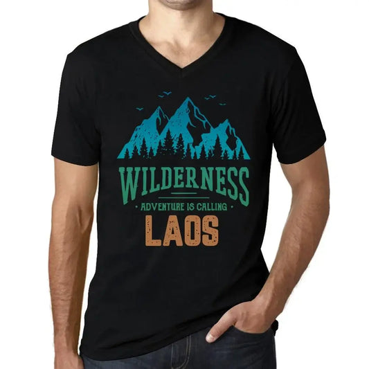 Men's Graphic T-Shirt V Neck Wilderness, Adventure Is Calling Laos Eco-Friendly Limited Edition Short Sleeve Tee-Shirt Vintage Birthday Gift Novelty