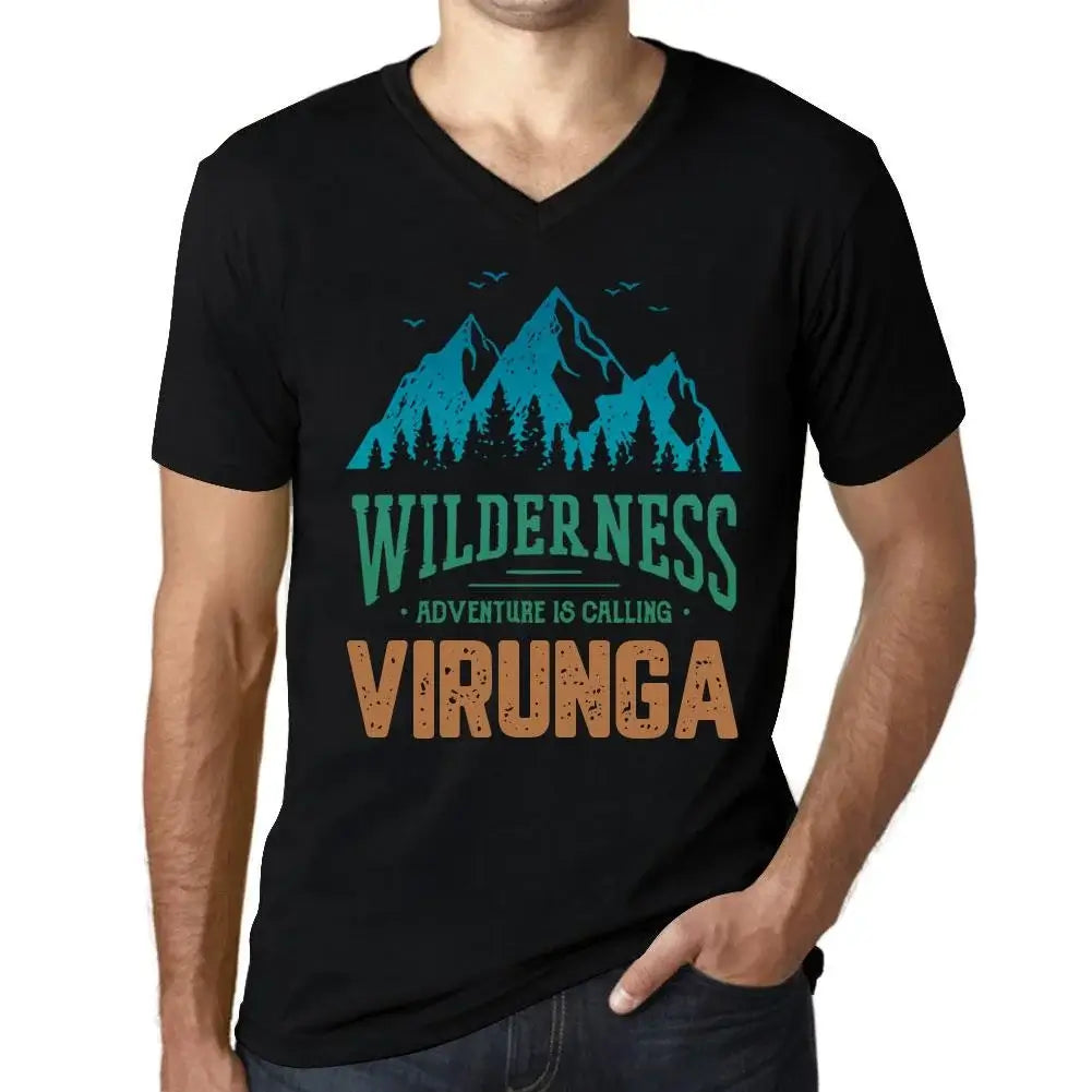Men's Graphic T-Shirt V Neck Wilderness, Adventure Is Calling Virunga Eco-Friendly Limited Edition Short Sleeve Tee-Shirt Vintage Birthday Gift Novelty