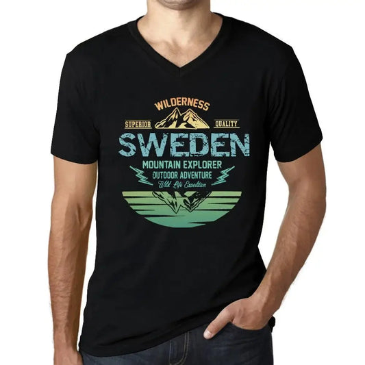 Men's Graphic T-Shirt V Neck Outdoor Adventure, Wilderness, Mountain Explorer Sweden Eco-Friendly Limited Edition Short Sleeve Tee-Shirt Vintage Birthday Gift Novelty