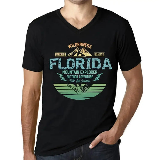 Men's Graphic T-Shirt V Neck Outdoor Adventure, Wilderness, Mountain Explorer Florida Eco-Friendly Limited Edition Short Sleeve Tee-Shirt Vintage Birthday Gift Novelty