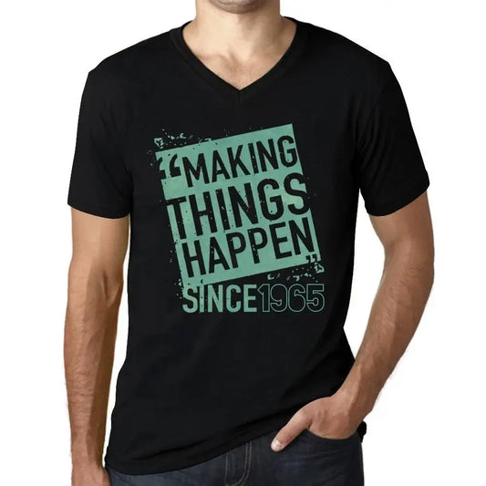 Men's Graphic T-Shirt V Neck Making Things Happen Since 1965 59th Birthday Anniversary 59 Year Old Gift 1965 Vintage Eco-Friendly Short Sleeve Novelty Tee