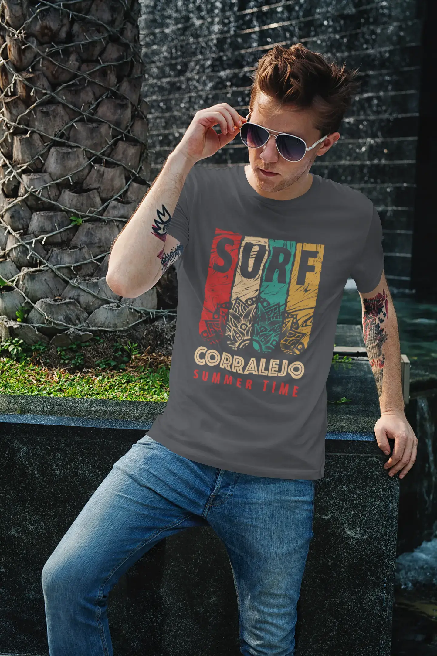 Men's Graphic T-Shirt Surf Summer Time CORRALEJO Mouse Grey