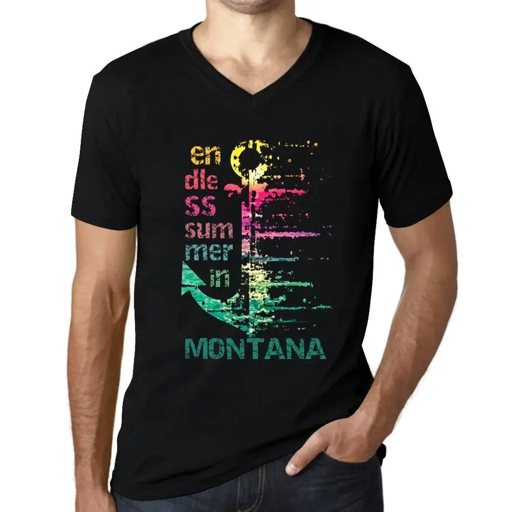 Men's Graphic T-Shirt V Neck Endless Summer In Montana Eco-Friendly Limited Edition Short Sleeve Tee-Shirt Vintage Birthday Gift Novelty