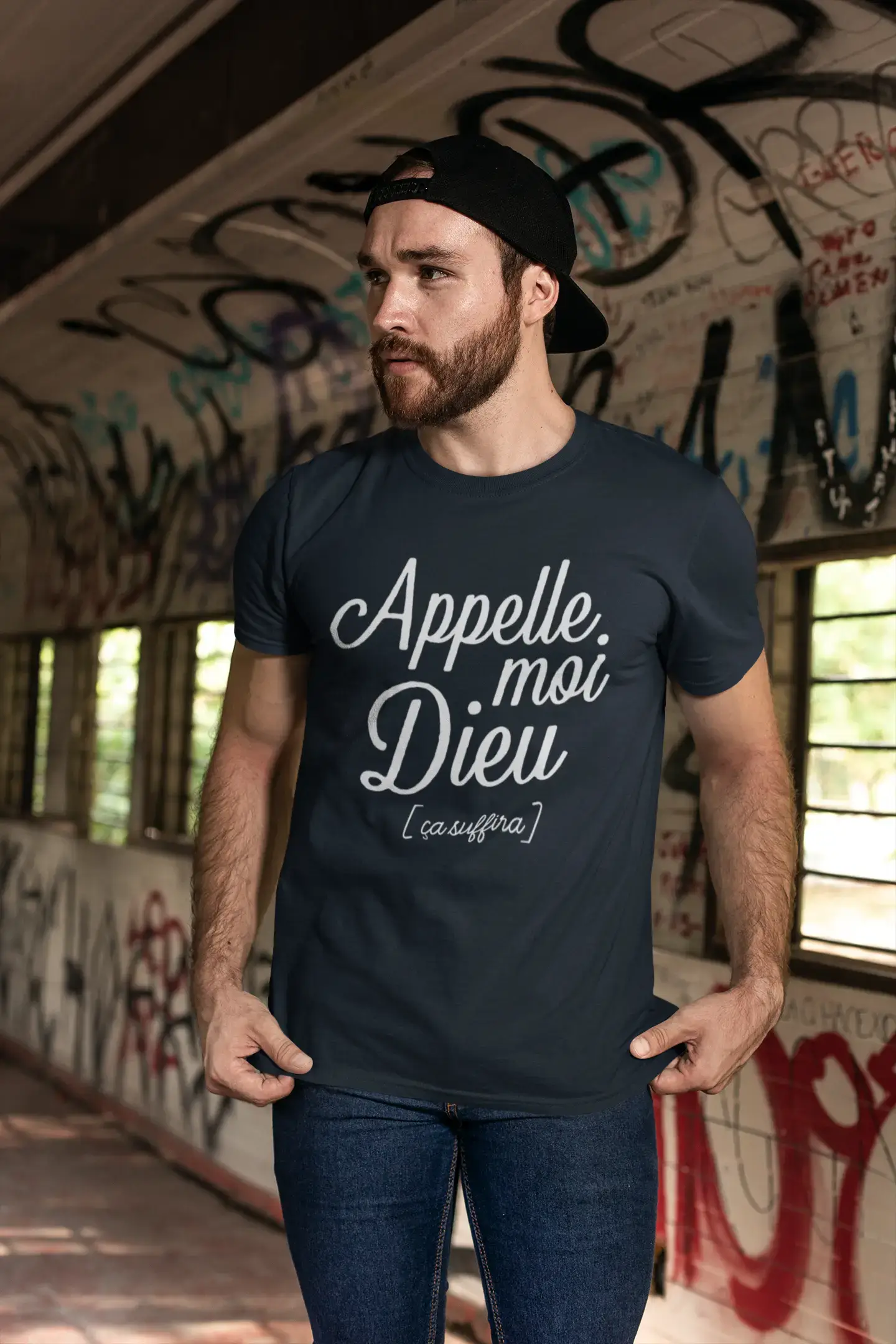Men's Vintage Tee Shirt Graphic T shirt Appelle Moi Dieu Navy