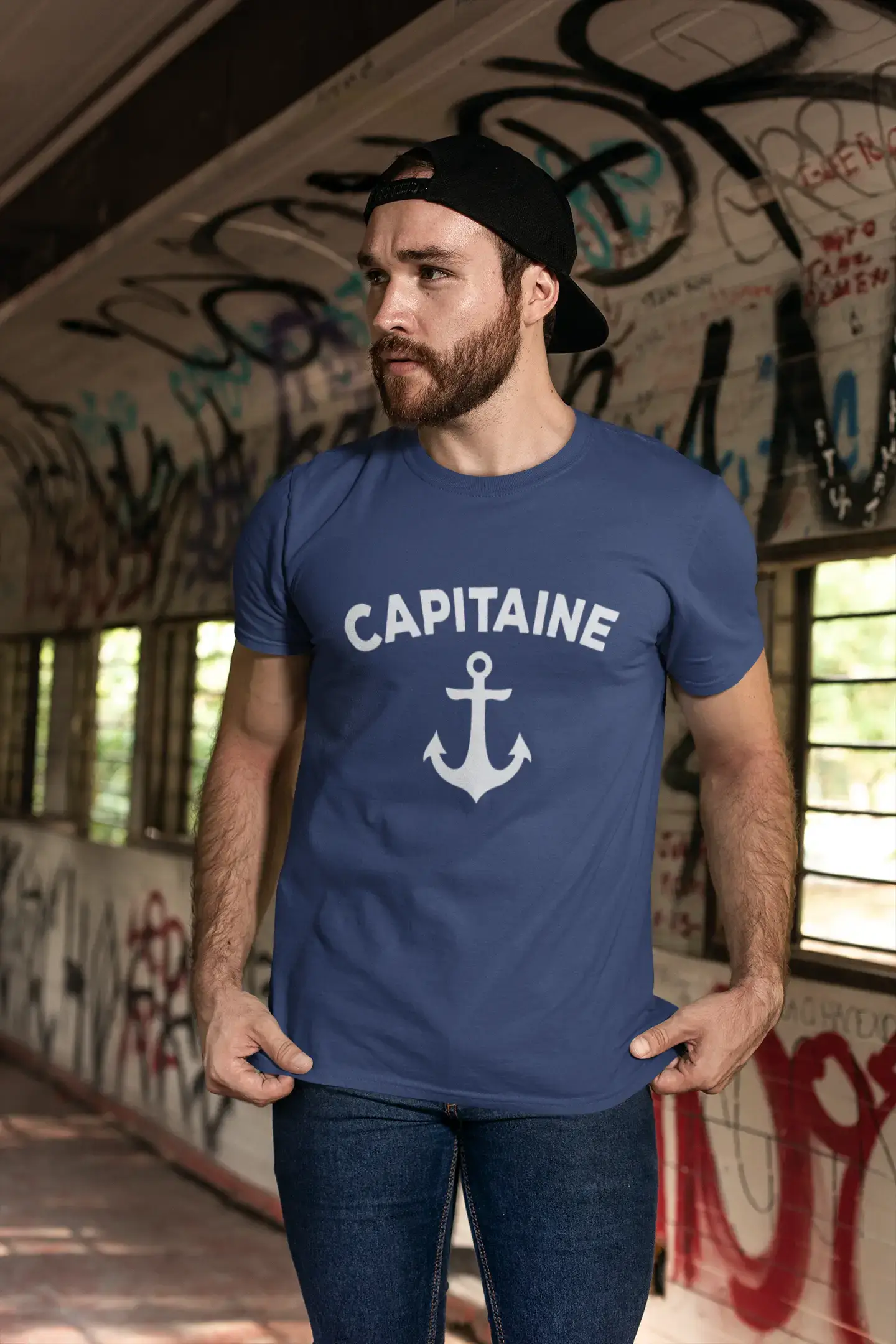 Homme T-Shirt Graphique Imprimé Vintage Tee Capitaine Denim