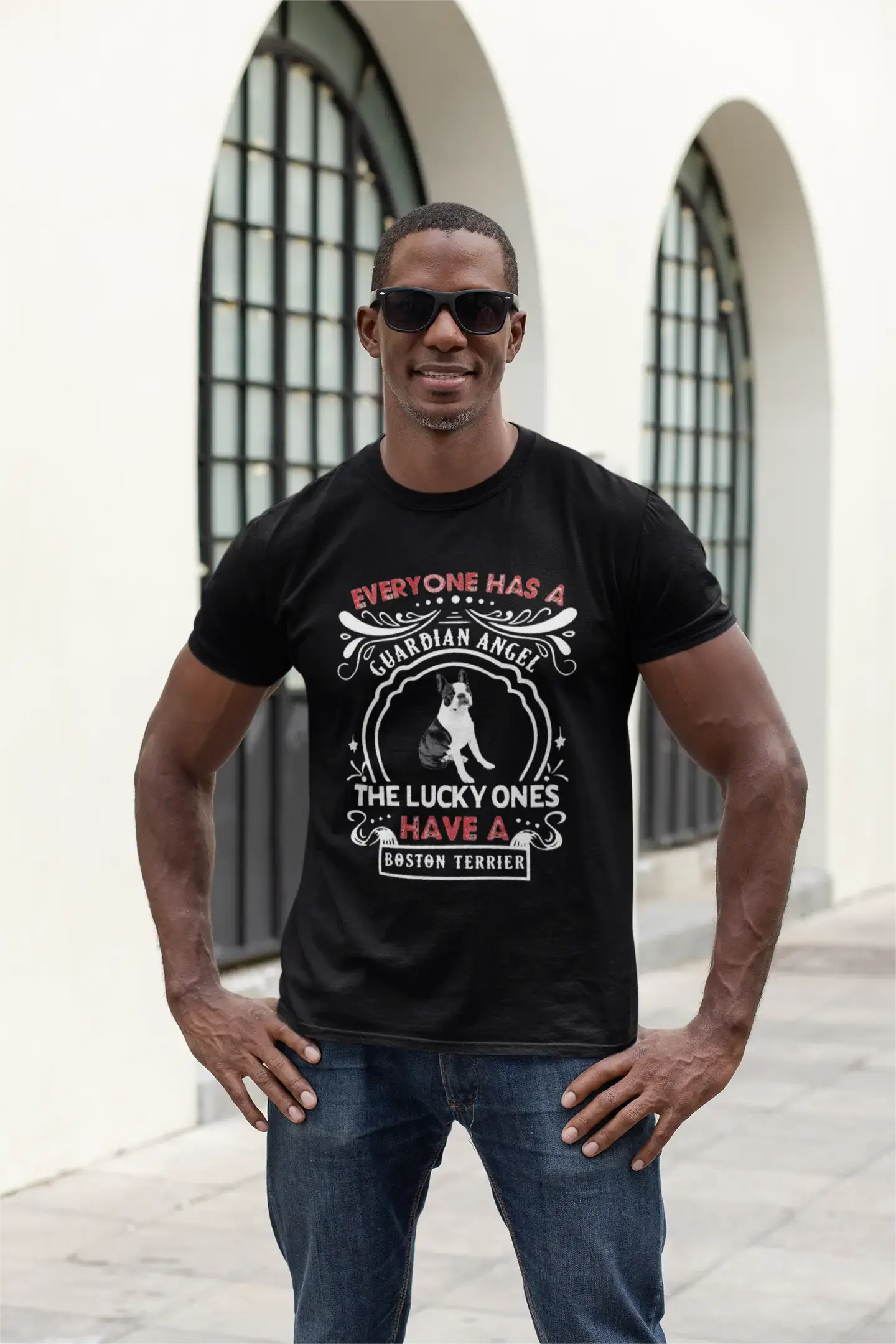 Men's Vintage Tee Shirt Graphic T shirt Boston Terrier Dog Deep Black
