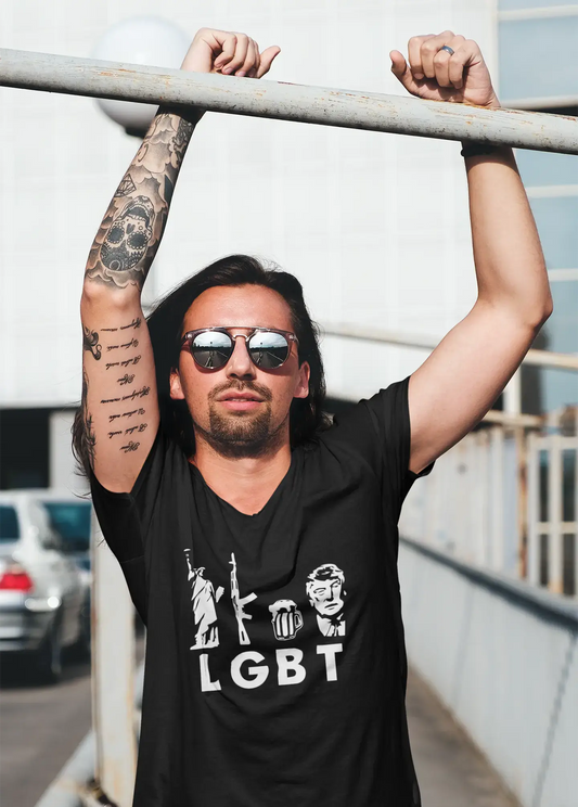 Men's Graphic V-Neck T-Shirt LGBT Liberty Guns Beer Deep Black