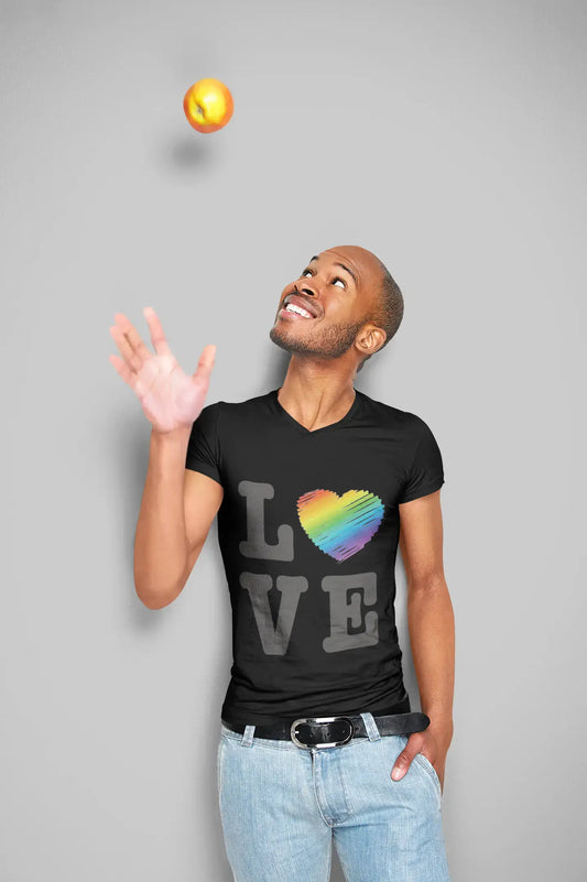 Men's Graphic V-Neck T-Shirt LGBT Love Deep Black Round Neck